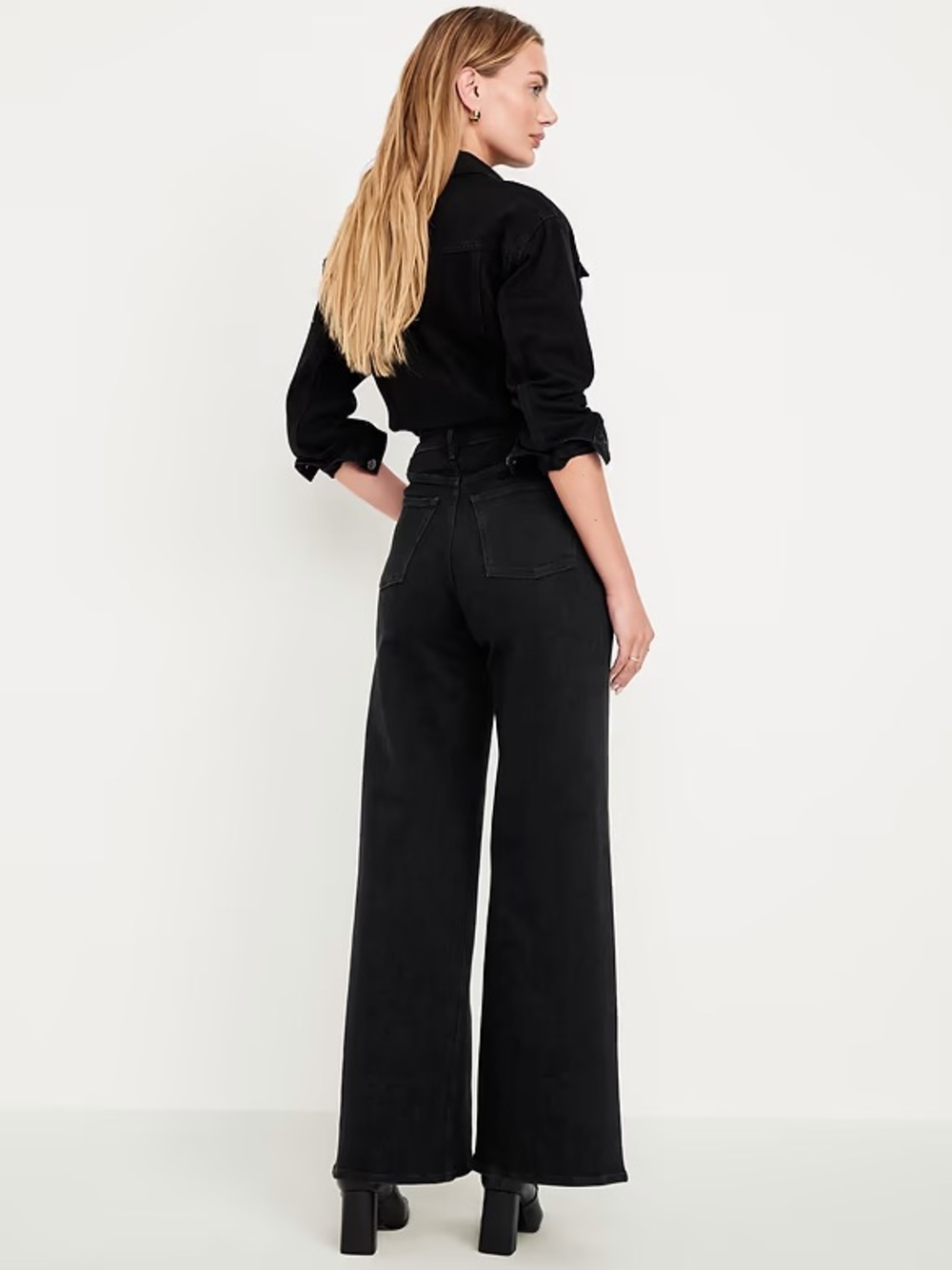 Old Navy Women’s Extra High-Waisted Super Wide-Leg Jeans 00 Black NEW - Picture 2 of 9